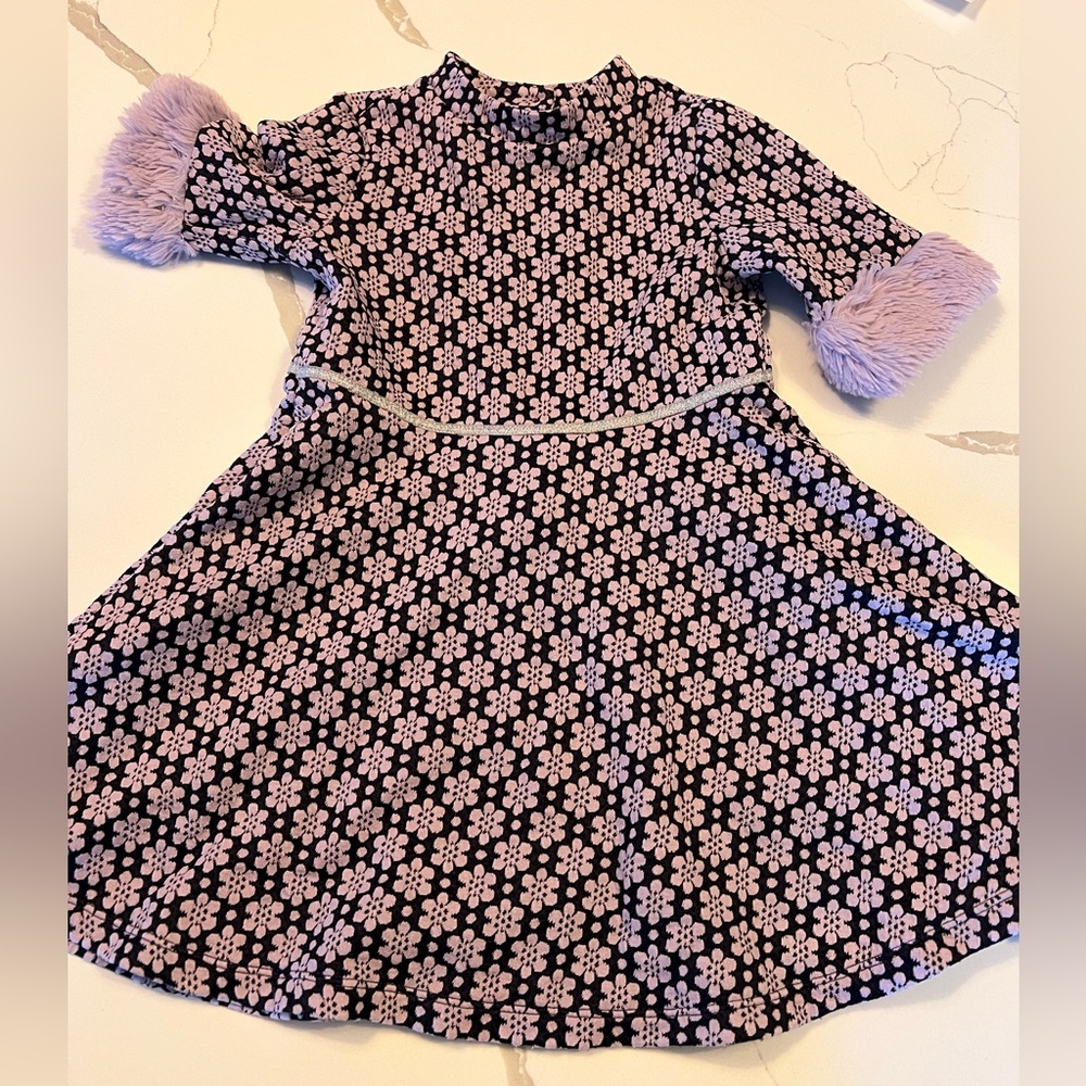 Size 3T Janie and Jack Dress - Purple and Navy with Fur